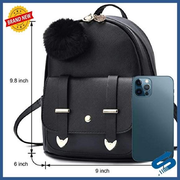 PU Leather Mini Backpack Purse with Pompom, Shoulder Bag for Women main image 5